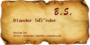 Blander Sándor névjegykártya